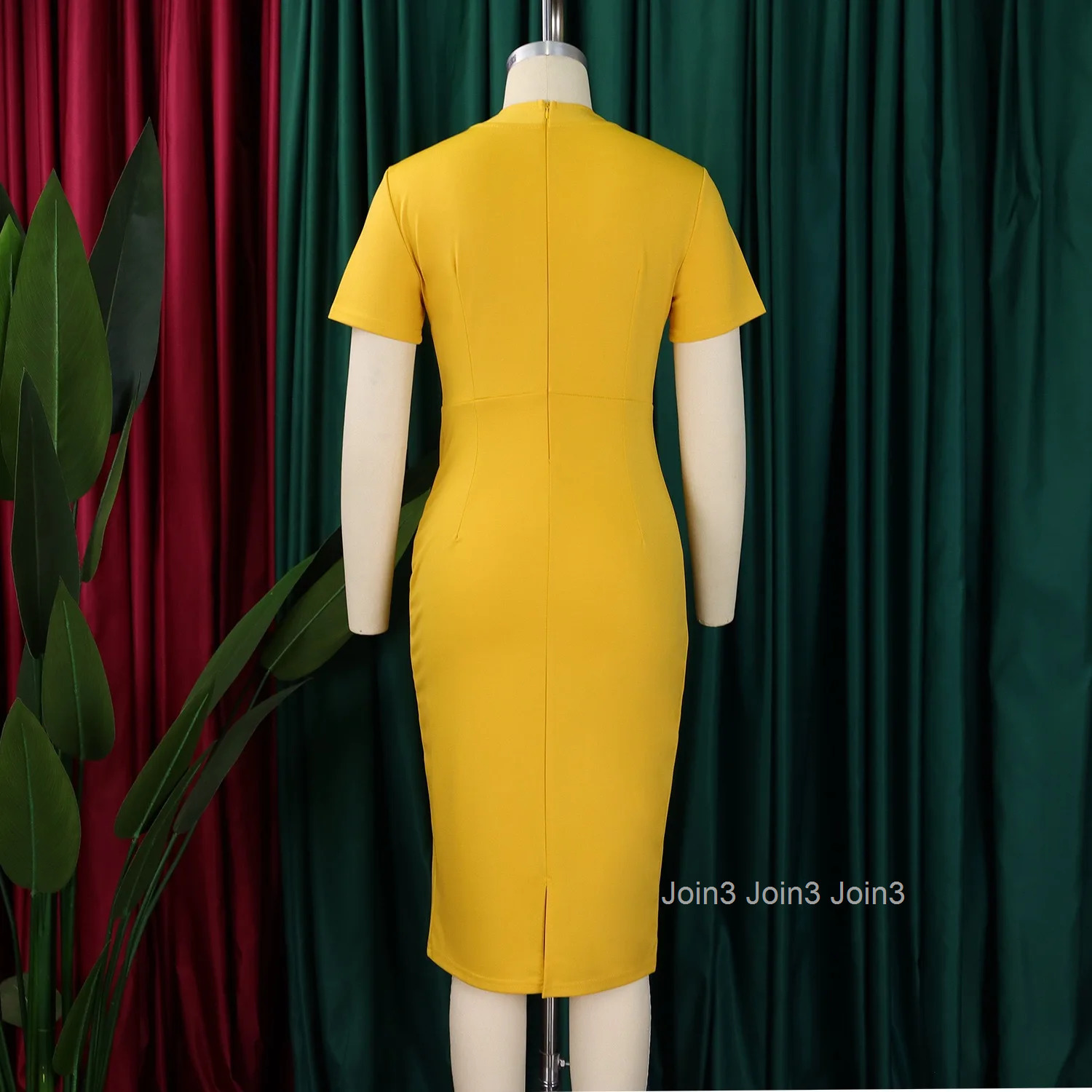 Elegant Office Dresses for Women O Neck Short Sleeve Buttons Sheath Package Hips Mid Calf Professional Business Work Wear Dress