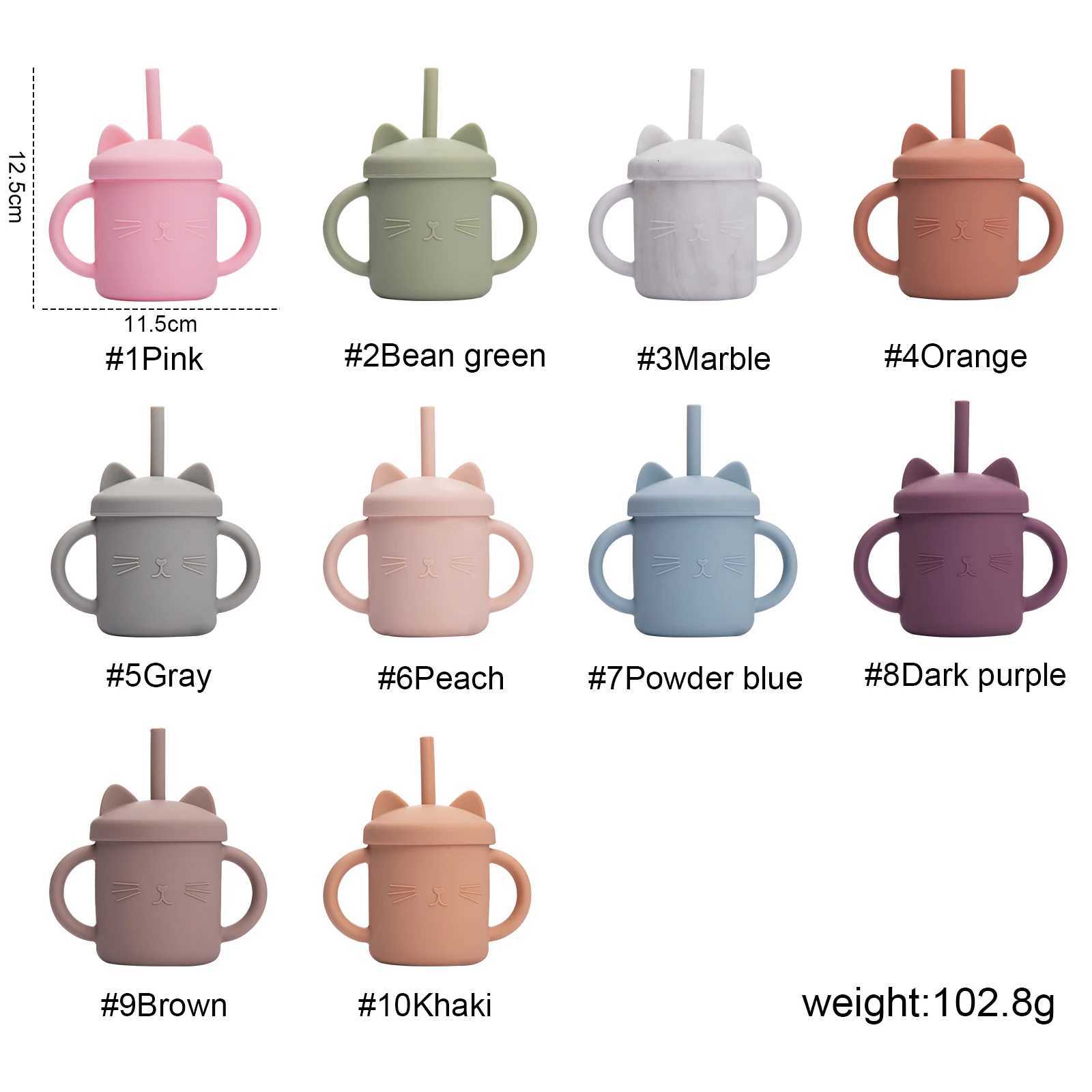 Baby Silicone Cups Baby Learning Drinking Straw Cup Food Grade Children Non-slip with Handle Feeding Water Cup BPA Free X2508061