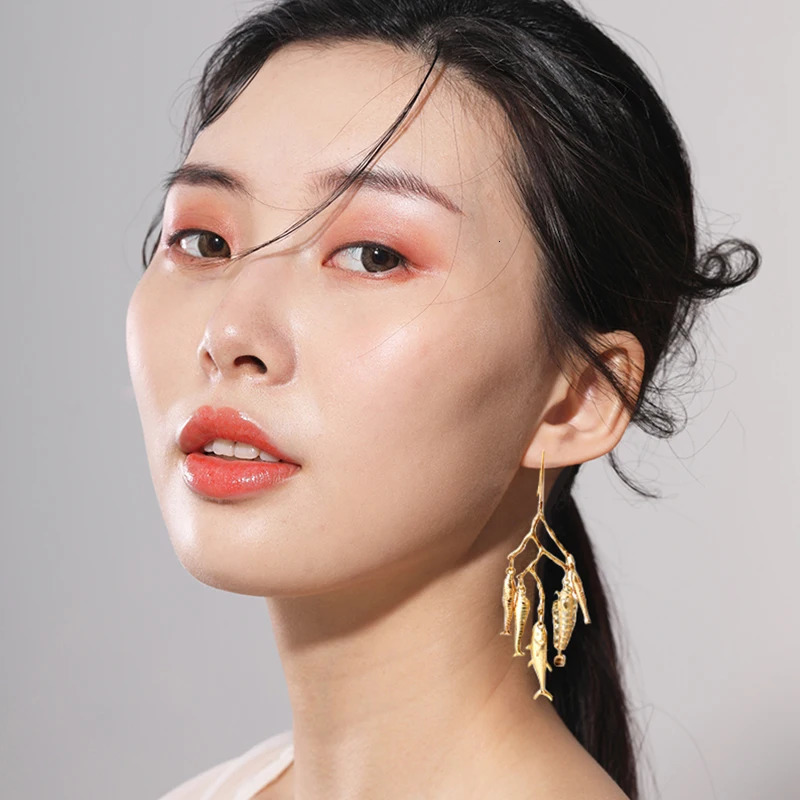 In Vintage Earrings For Women Bohemia Gold Plated Earring Cute Metal Fishes Pendientes Multi Dangle Jewelry Fashion 250730