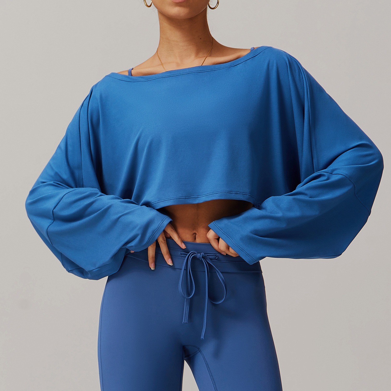 Women Off Shoulder Batwing Sleeve Long Sleeve Yoga Top Casual Loose Fit Workout Cover Up