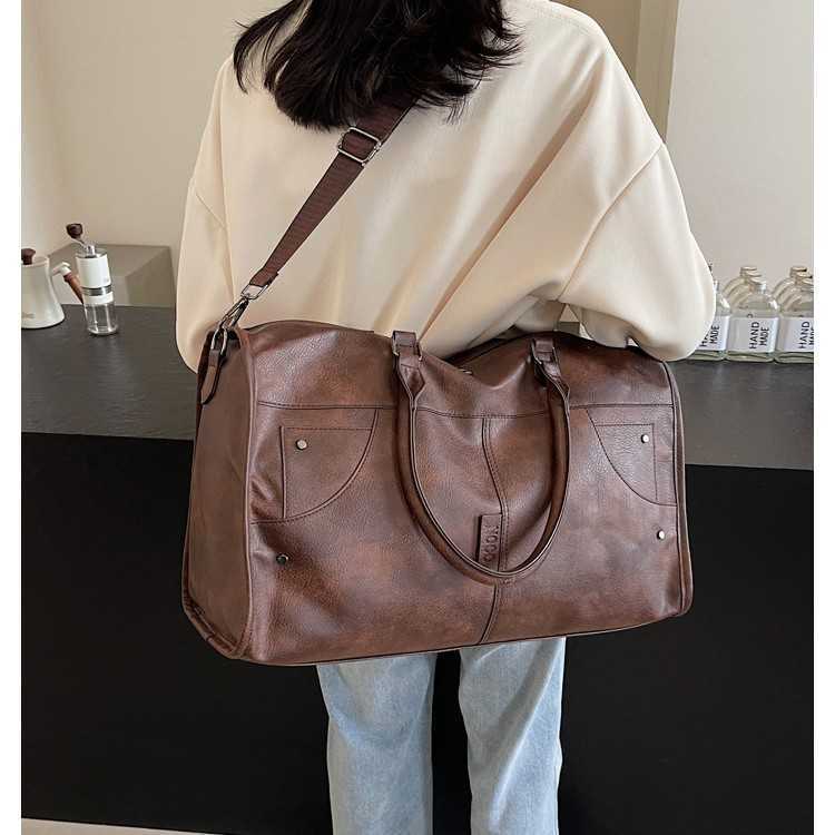 Pu Leather Travel Bag Cylinder Waterproof Handbag Large Capacity Airplane Luggage Bag Sports Fitness Bag 250815