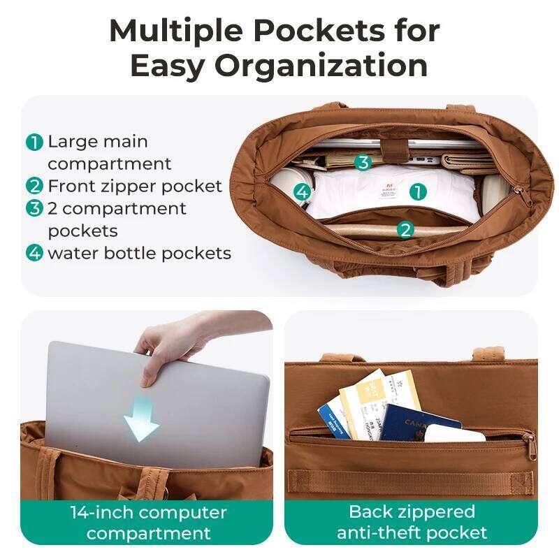 BAGSMART Tote Large Capacity Women's Bags For Travel Solid Color Commuter Messengers Work School Student Bag