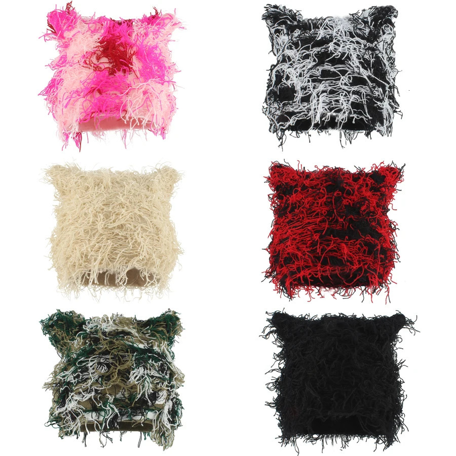 Autumn Winter Hats For Women Cute Cat Ears Knitted Hat Unisex Fashion Street Punk Hip Hop Caps Balaclava Black Pink Skullies Bea 250806