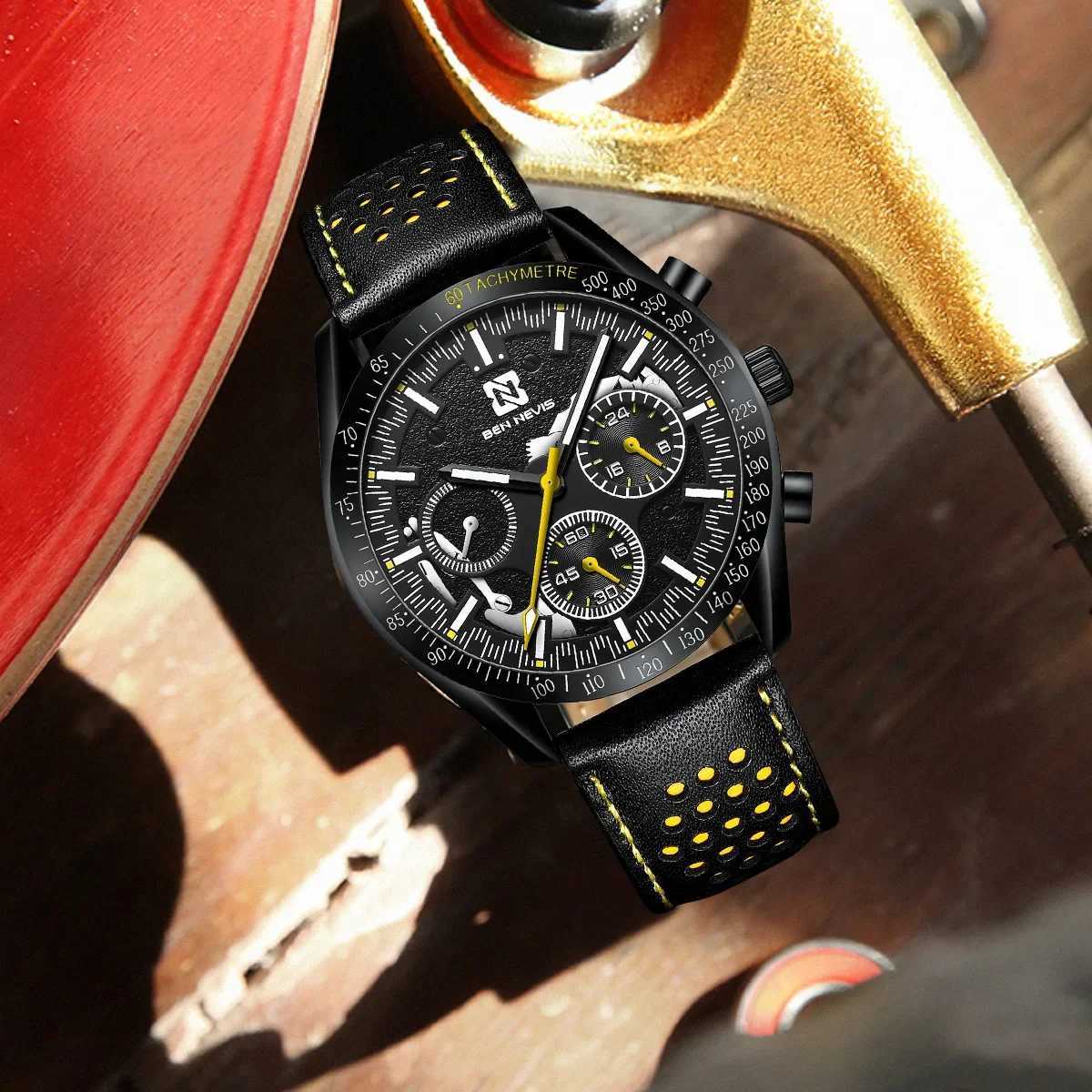 44.5mm Quartz Luxury Leather Strap Wrist Install Quartz Mens 3ATM Diving Wrist W250806