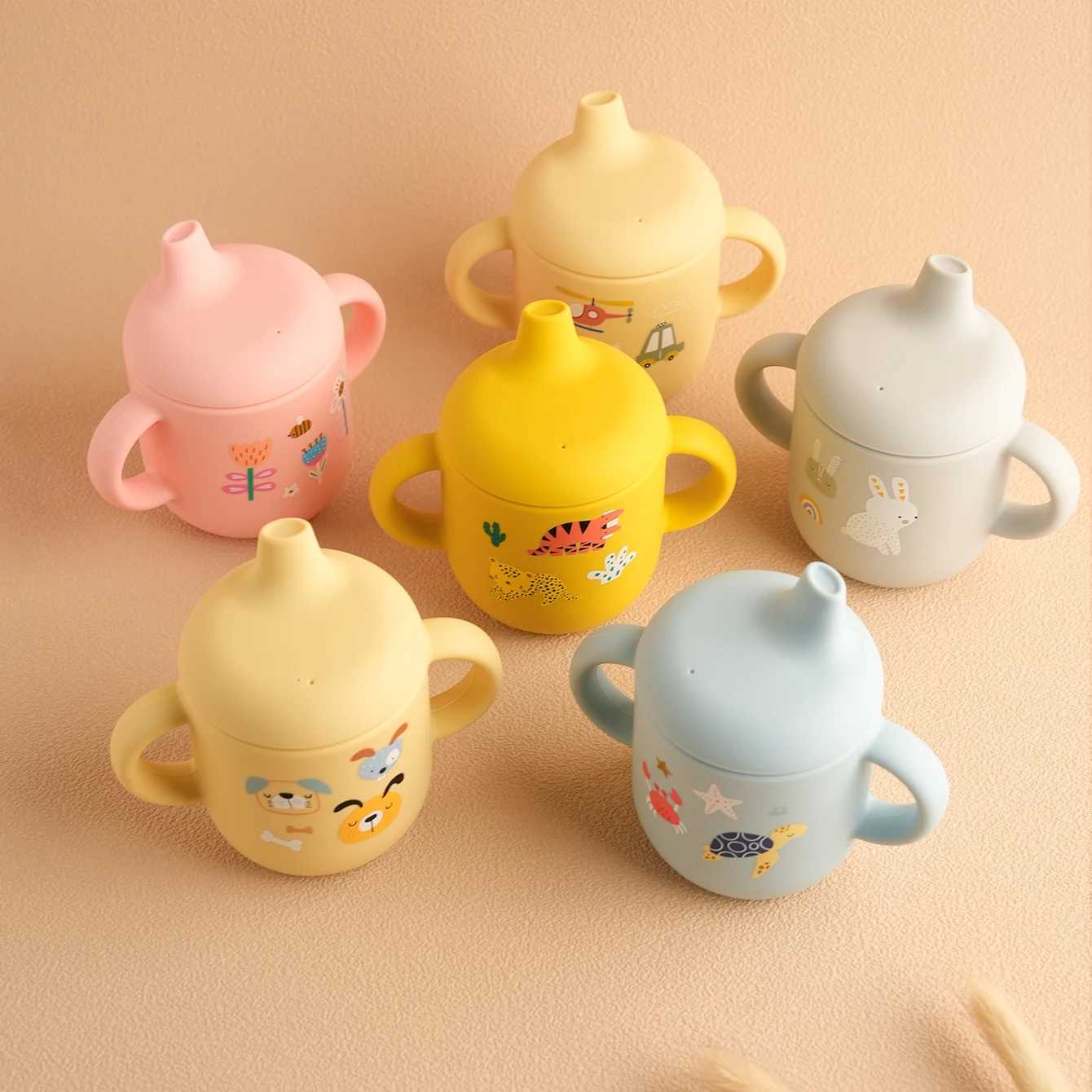1PCS Silicone Baby Cup Portable Baby Water Bottle with Cut Animal Flower Transportation Pattern Baby Cups Portable Baby Tableware X250806