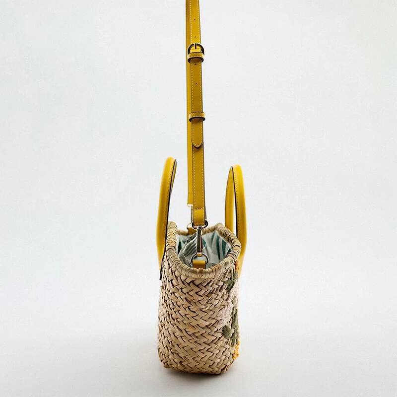 Raffia Straw Bag,Flower Embroidery Rattan Woven Women Crossbody Shoulder Bag,Bohemia Summer Beach Travel Sling Bag,Wicker Purse high-quality