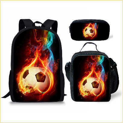 Back-to-school Season Three-piece Set: Backpack, Pencil Case, Lunch Bag, Street Style Basketball and Football Pattern Double Shoulder Backpack Set 250