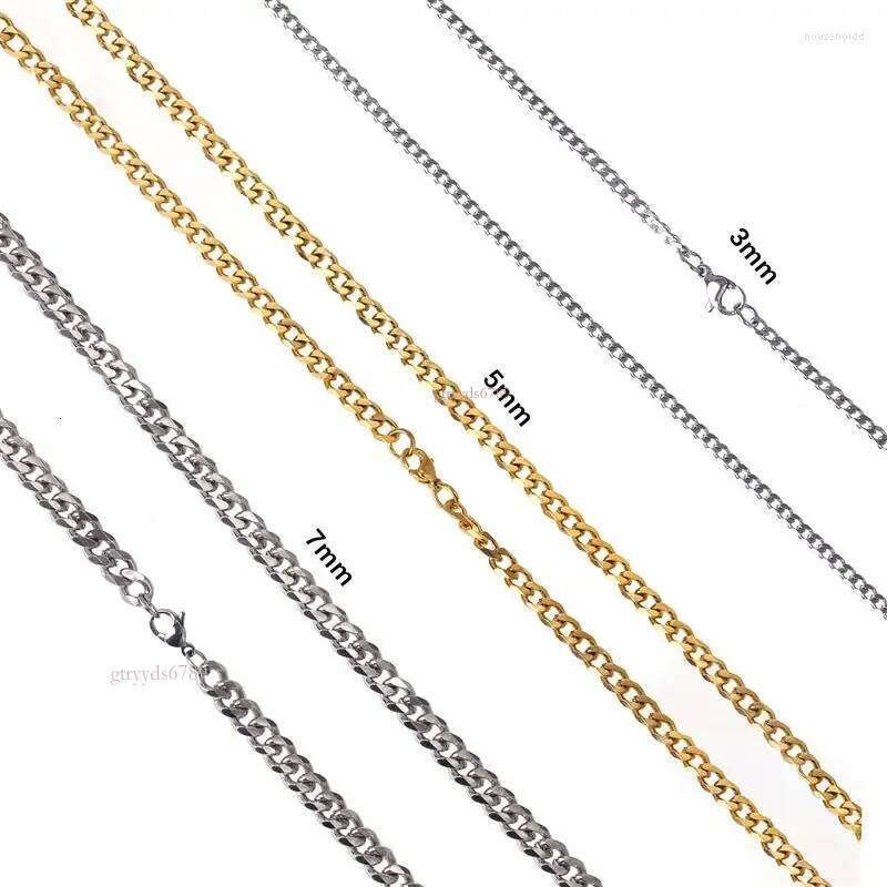 Chains Punk Stainless Steel Necklace Curb Cuban Necklaces For Men Women Black/Gold/Sier Color 3/5/7mm Link Chain Chokers Solid Metal