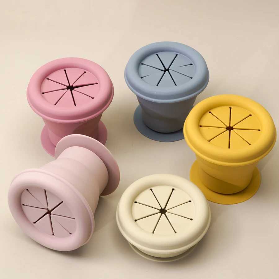 Portable Baby Soft Silicone Feeding Cups Drinkware Newborn Learning Cups Food Grade Snack Cup Container With Sucker Baby Supplies X250806