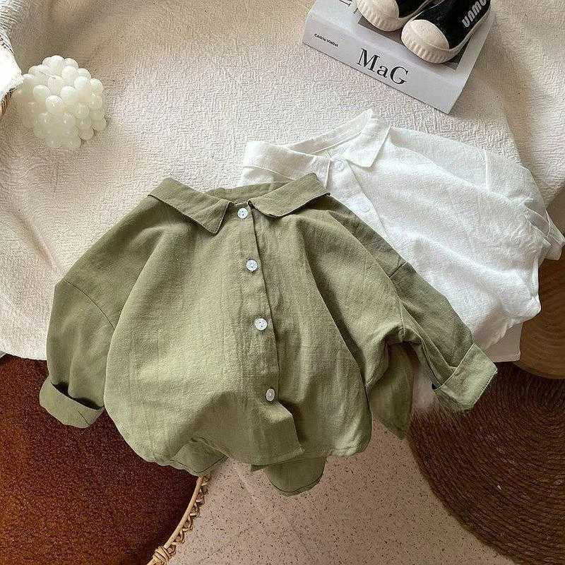 Korean Version Soft Pure Cotton Baby Boy and Girl Loose Wide Collar Shirt for Childrens Spring New 2024 Shirt X250806