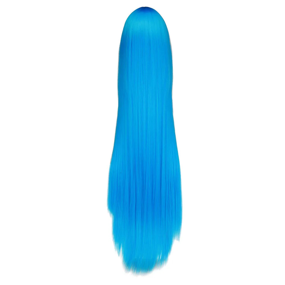 QQXCAIW Cosplay100cm Long Blue Synthetic Hair Wigs Halloween Anime Costume Straight Heat Resistant Wig 250805