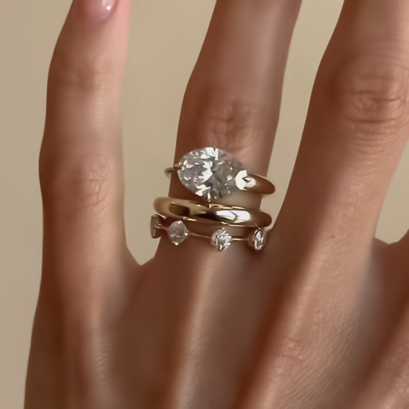 Hui Zhi Wing Jewelry S Silver Gold Plated Minimalist Fashion Style Light Luxury Strip Ring Stackable Matching