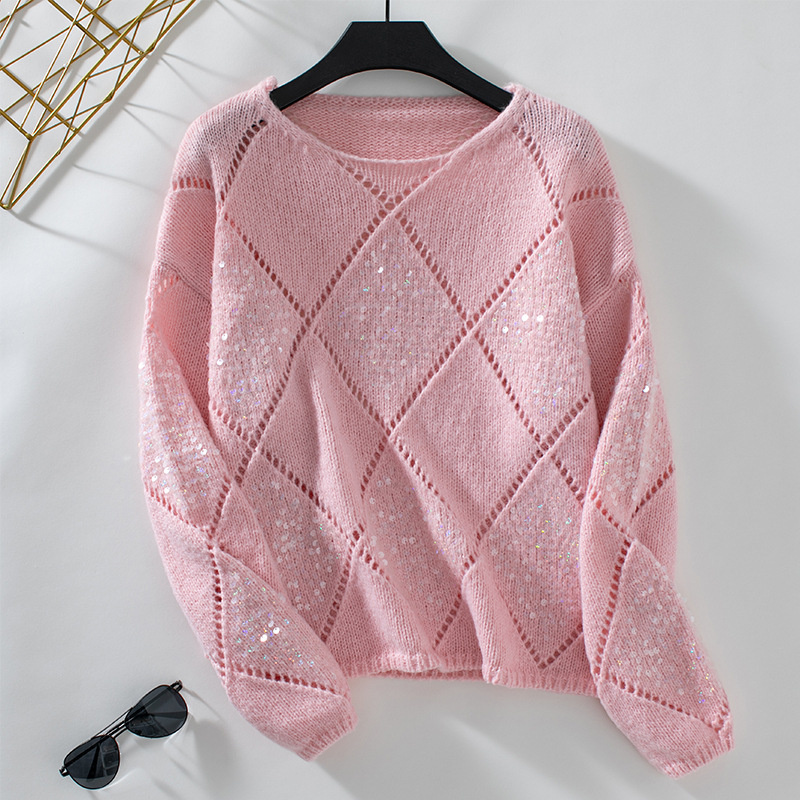 Free delivery designer sweater for women Round neck sweater knitted fashionable sequin minimalist top