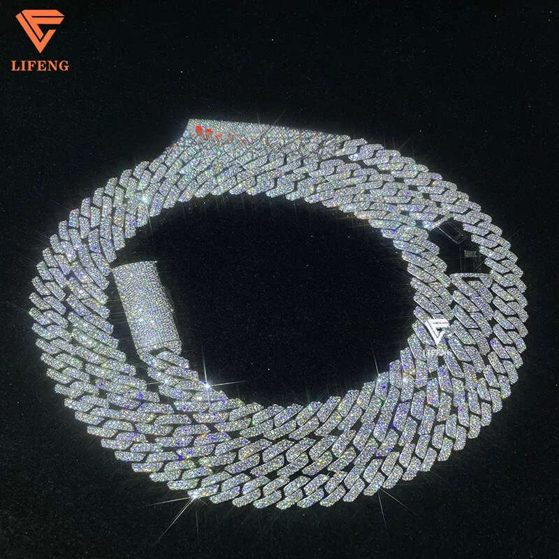 Custom White Gold Plated Sterling Sier 12mm Cuban Link Chain Iced Out VVS Moissanite Dia Necklace Hip Hop Men Jewelry