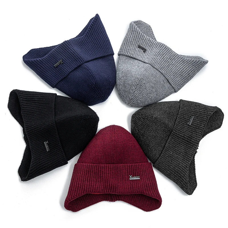 Men Winter Hat Add Fleece Warm Earflap Cap Stylish Soft Beanie Hat For Male Outdoor Thicken Ski Sports Knitted Hat 250806