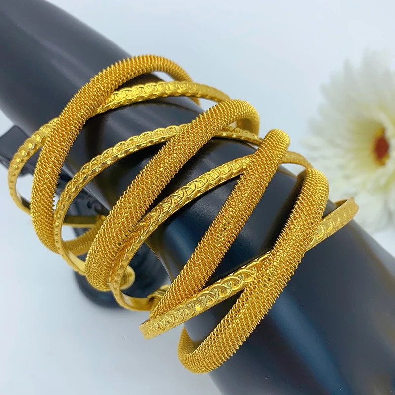 Dubai Indian Gold Color Cuff Bangles For Women 24K Gold Plated African Bracelets Charm Wedding Ethiopian Hand Jewelry 250805