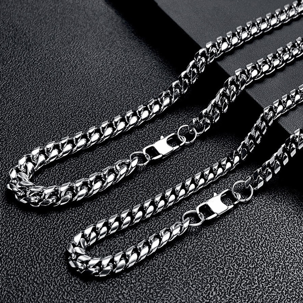 Top Selling Stainless Steel Cuban Chain Necklace for Men Fashion Pendants Charms in Silver Color