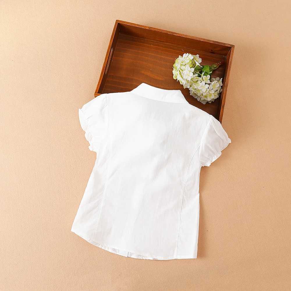 Girls Blouse Shirts Summer Short Sleeve Cotton Lovely Bow Casual White Tops For 10-12 Years Childrens Clothing X250806