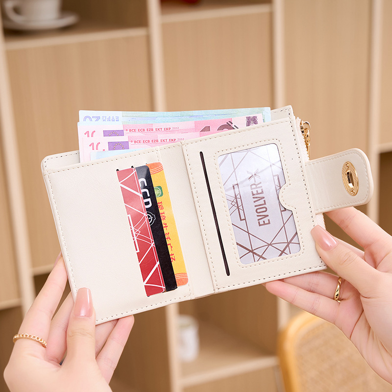 Korean and Japanese Style Small Women, Short New Pure Color Simple Thin High-end Student Ins Multi-functional Fashion Wallet for Women