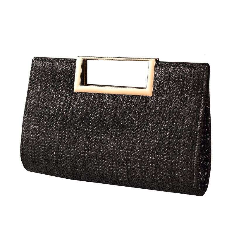 2025 New High-End Straw Woven With Square Buckle Hardware Clutch Simple Evening Solid Color Bag