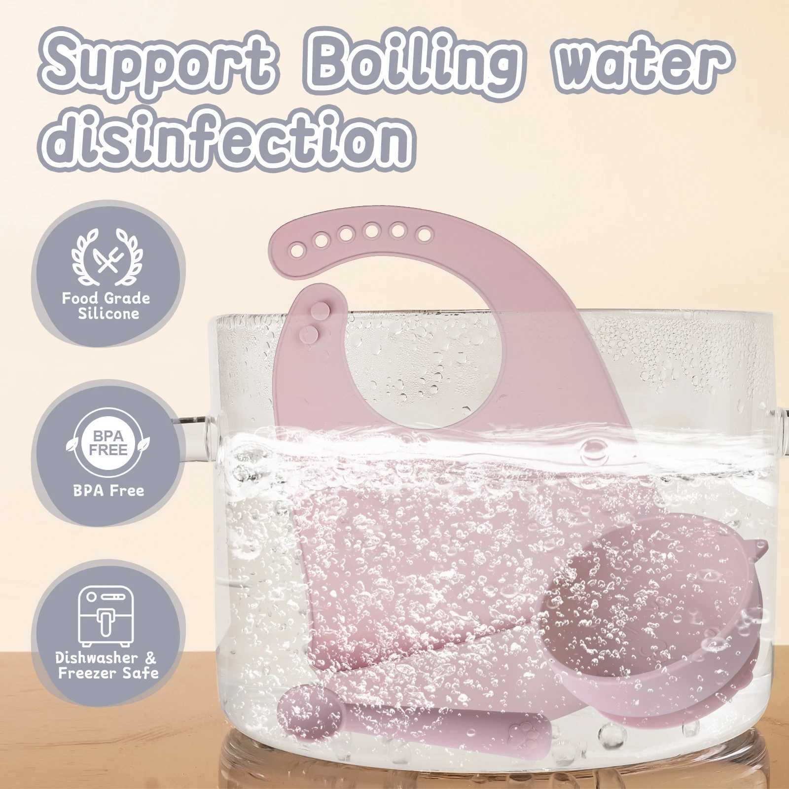 4PCS Food Grade Silicone Feeding Set Sucker Dishes Plate Self Feeding Bowl Sippy Cup BPA Free Toddler Meal Essentials X250806