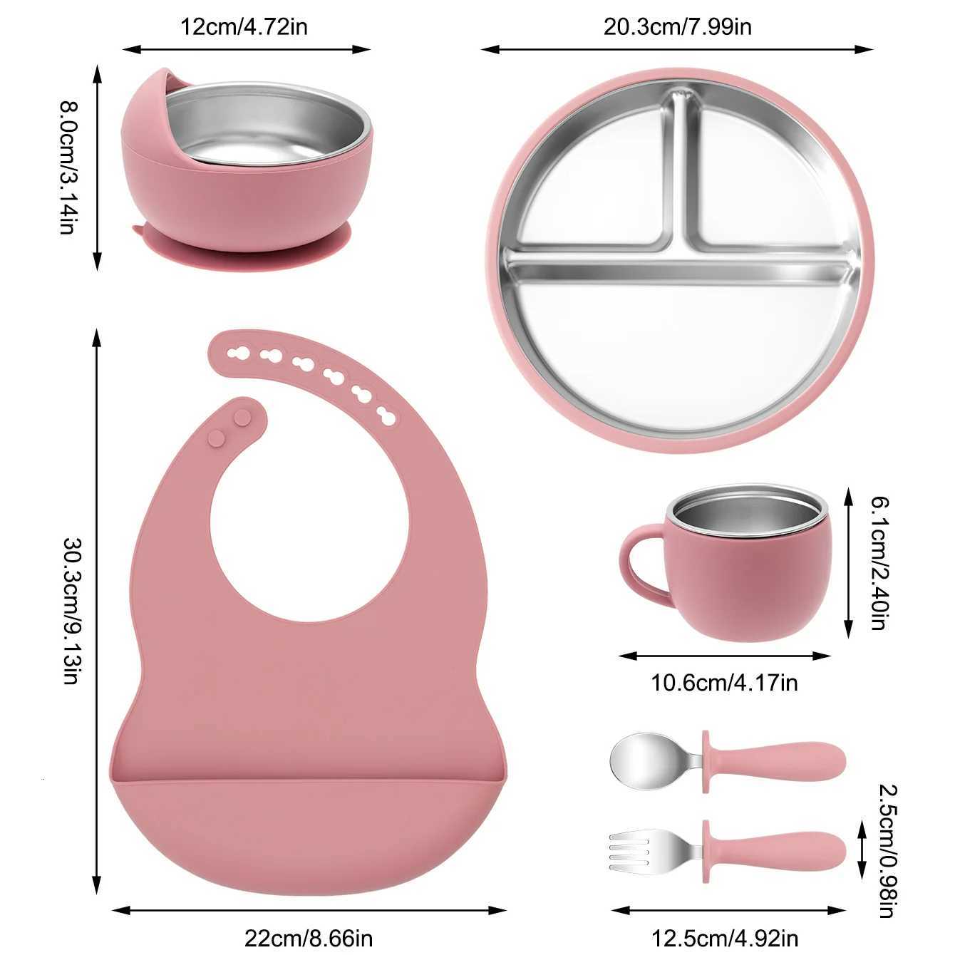 6PCS BPA Free Stainless Steel Silicone Infant Feeding Set Includes Bowl Plate Bib Detachable Design Baby Tableware For Weaning X250806