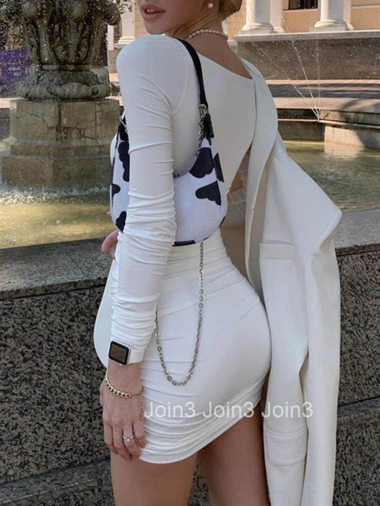 Elegant Square Collar Long Sleeves Folds Slim Bodycon Dress Women Solid Color Skinny Mini Dress Sexy Club Party Vestidos