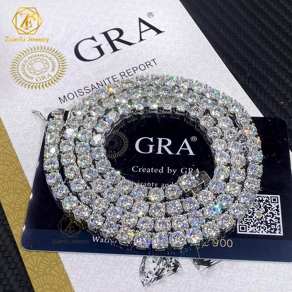In Stock Gra Non-Fading 925 Silver VVS Moissanite 3mm 4mm 5mm 6mm Tennis Chain Necklace Bracelet Men Women Fine Jewelry