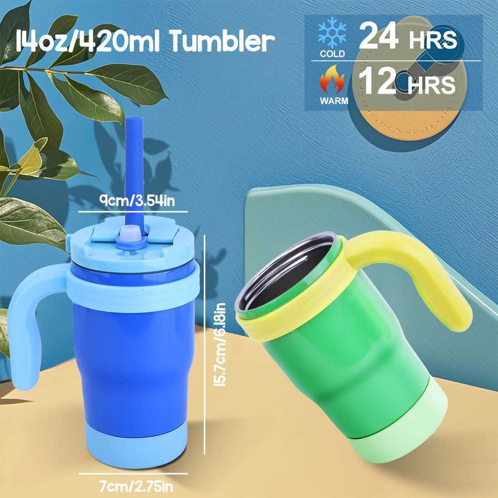 420ML Kids Insulated Tumbler With Straw Leak Proof Thermos Bottle With Handle Stainless Steel Travel Mug For Toddlers BPA Free X250806