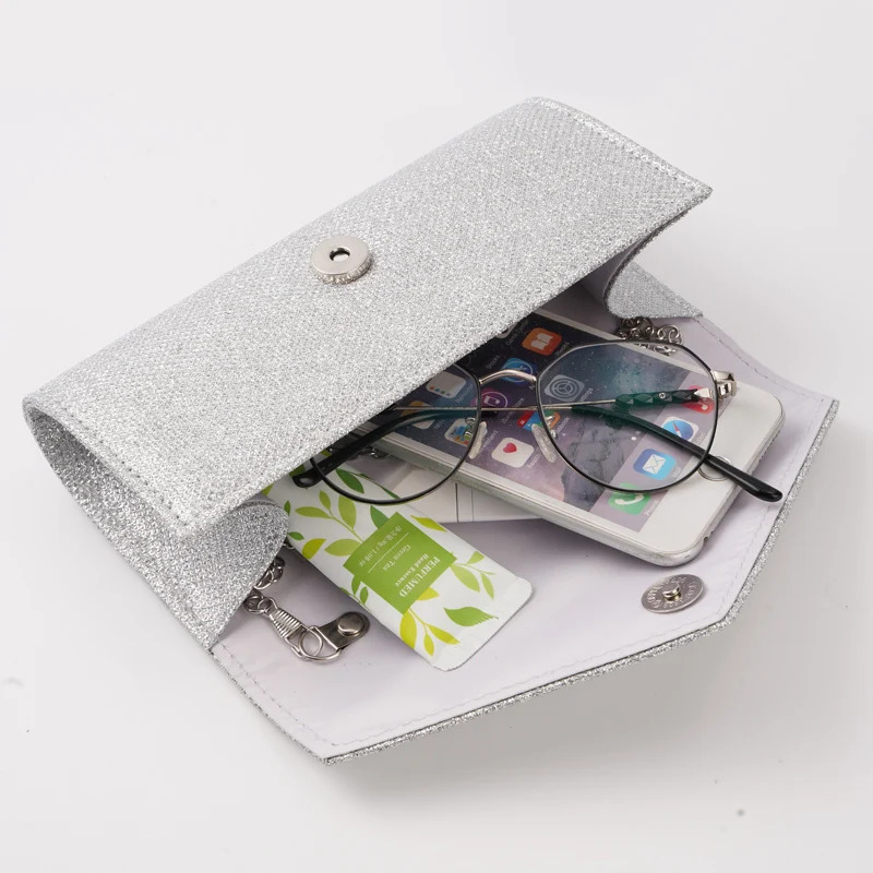 Women Envelope Evening Bag Glitter Ladies Chain Shoulder Bags Shiny Silver Long Purse Female Wedding Party Clutches Mini Handbag 250730