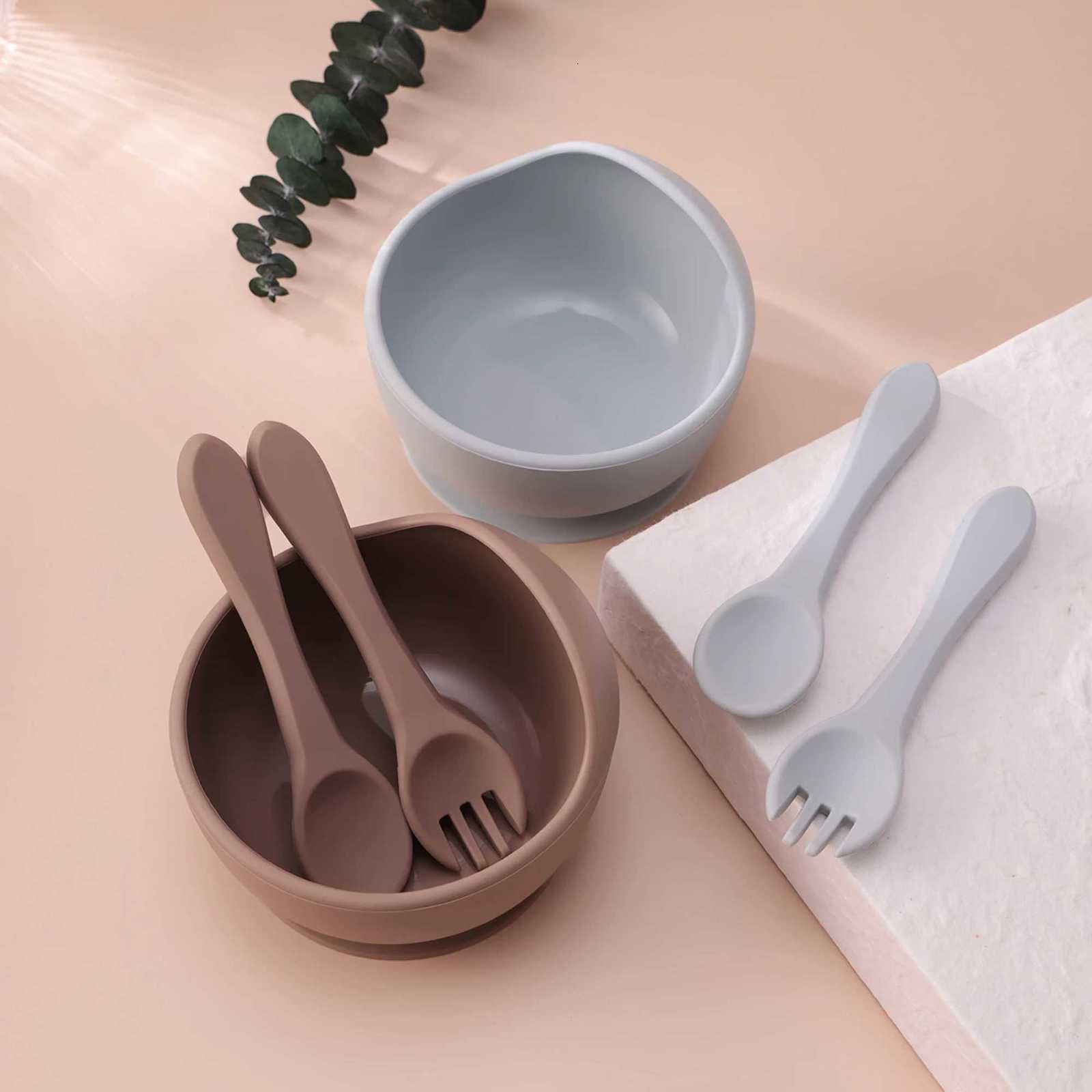 3PCS Silicone Baby Feeding Set Suction Bowl BPA Free Spoon Fork Toddler Learning Dishes Self Feeding Childrens Tableware X250806