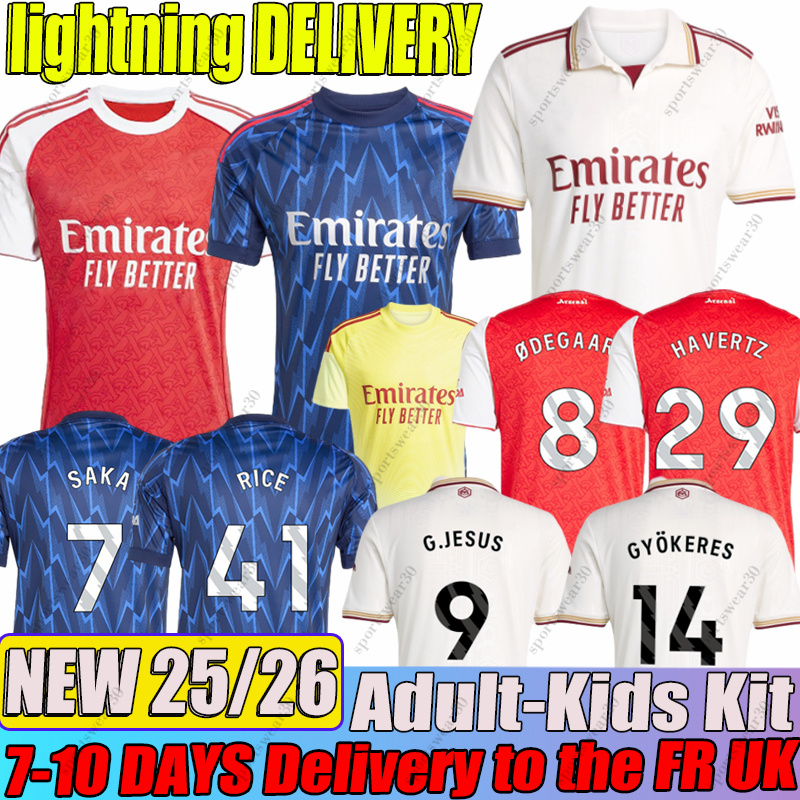 arsenalfootball kits 25 26 GYOKERES SAKA RICE HAVERTZ ODEGAARD ZUBIMENDI Soccer Jerseys SALIBA MARTINELLI GABRIEL G.JESUS 2025 Football Shirt Men Kids Sets Kit