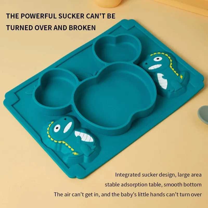 1 PCS Childrens Cartoon Dinosaur Silicone Dinner Plate Infant Training Food Bowl Integrated Suction Bowl Tableware X250806