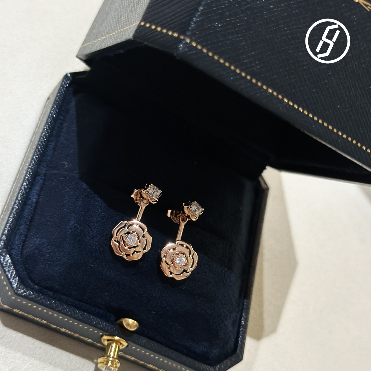 S925 Silver Rose Gold Camellia Double Flower Earrings New Style Flowers Zircon Earrings Advanced Craftsmanship Design Designer Jewelry Women Original 