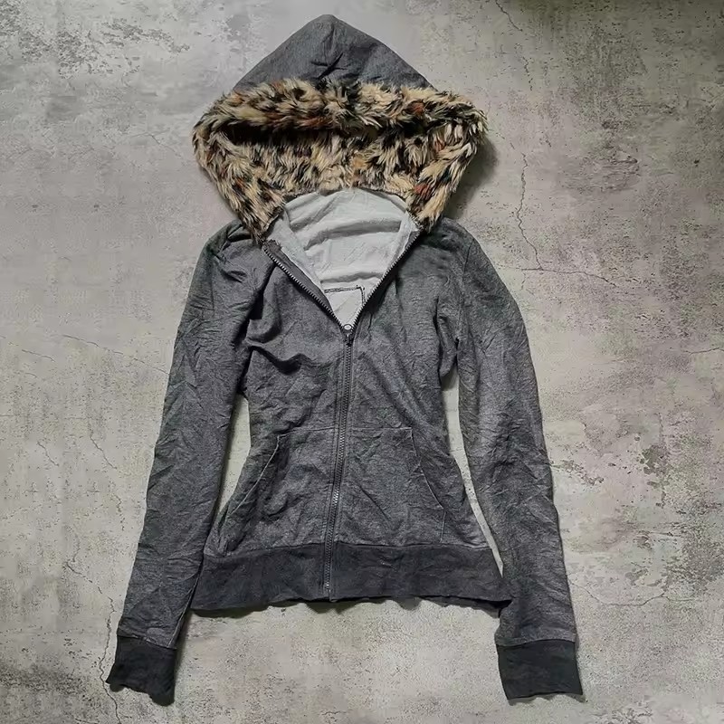 Mens Grunge Goth Y2K Zipper Hoodie Plush Splicing Hat Casual Loose Street Clothing Harajuku Fashion Hoodie Sportswear 241213