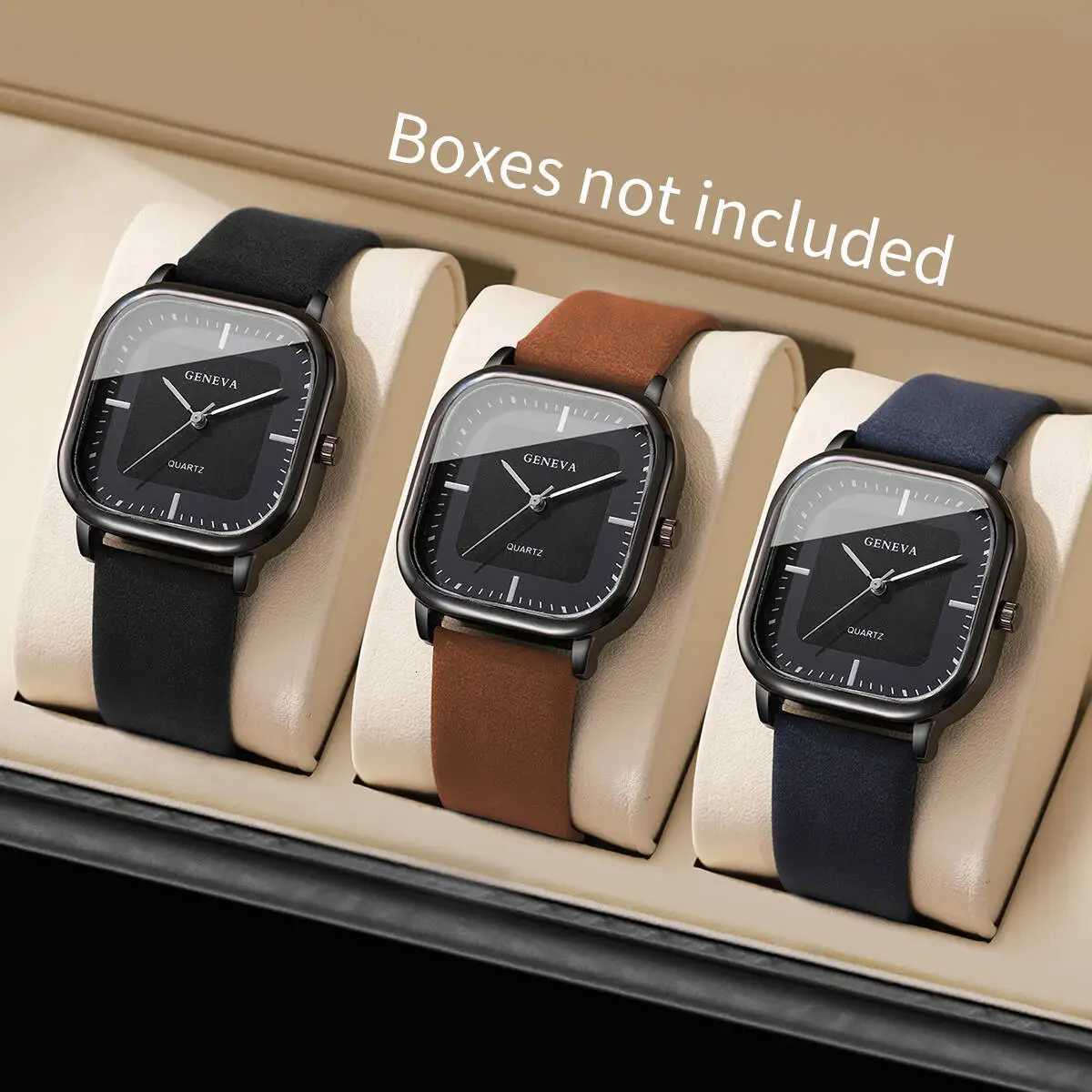 3/4/6PCS Fashion Mens Watch Set Casual Square Quartz Leather Strap Wristwatch for Men Reloj HombreWithout Box W250806