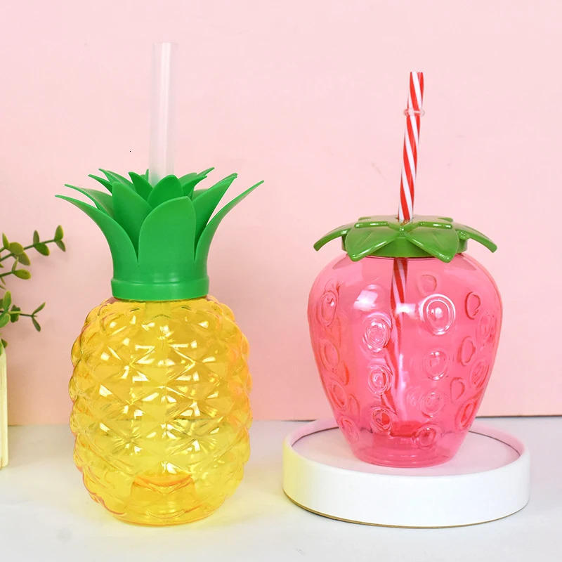 Hawaiian Summer Party Pineapple Strawberry Cup with Straw Tropical Wedding Flamingo Luau Birthday Party Decoration Drinking Cup 250805