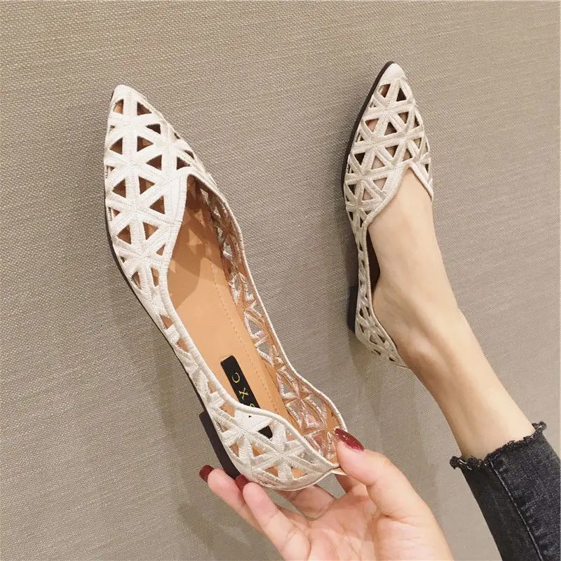 Shoes for Women Pointed Toe Ladies Summer Footwear Flat Flats Yellow Clear Transparent Elegant Dress High Quality Lastest E 250731