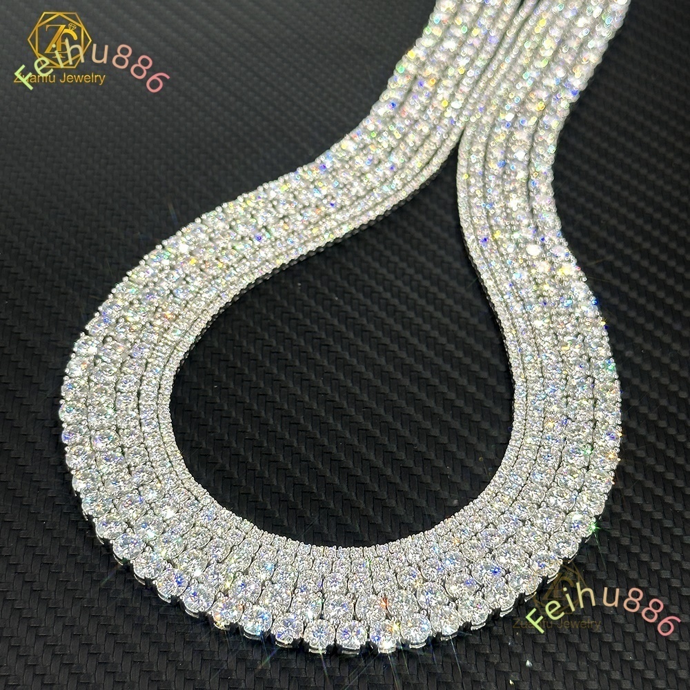 In Stock Gra Non-Fading 925 Silver VVS Moissanite 3mm 4mm 5mm 6mm Tennis Chain Necklace Bracelet Men Women Fine Jewelry