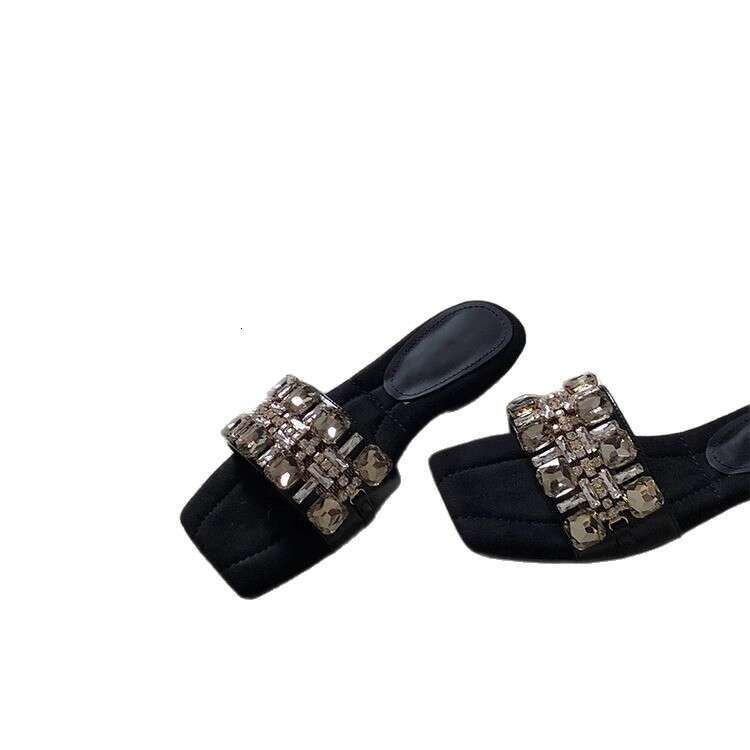 French Style Rhinestone New One-Strap Women's Fashion Outdoor Comfortable Low-Heel Elegant Sandals