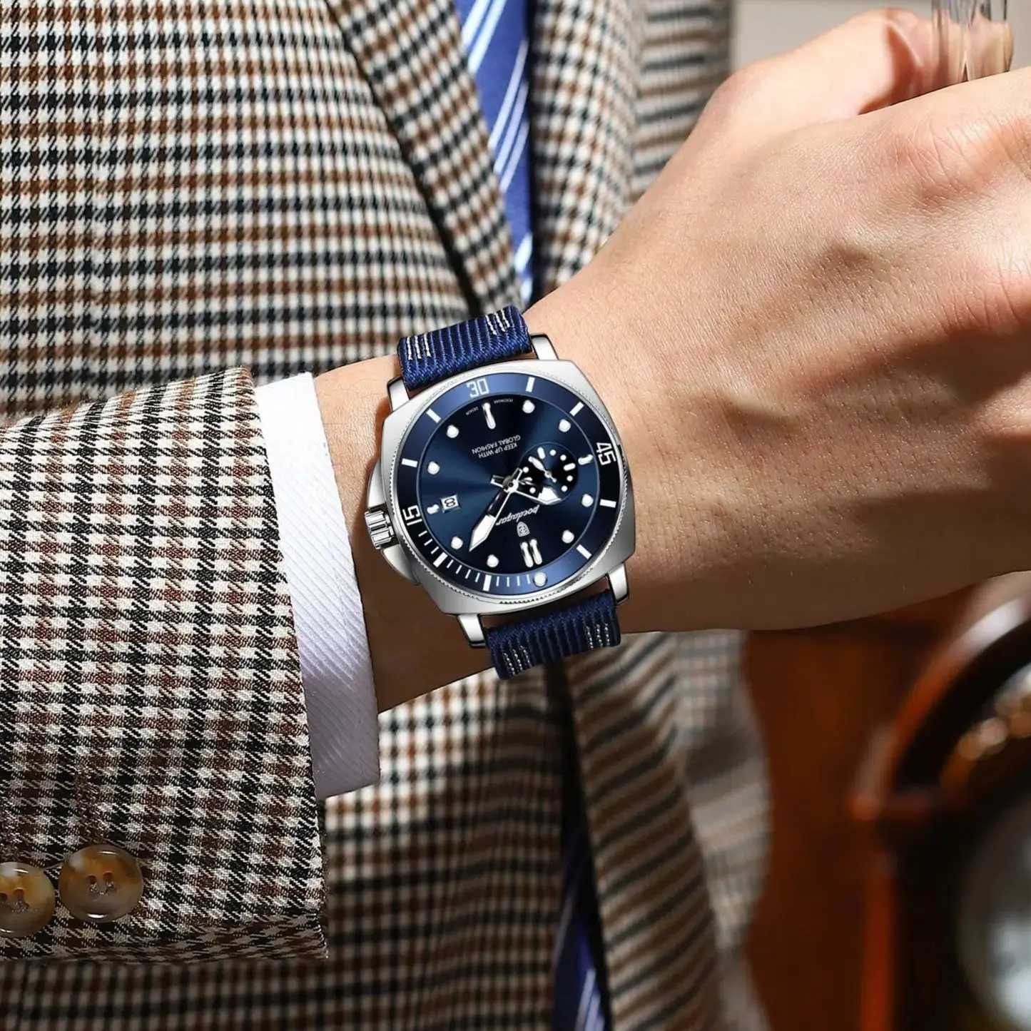 POEDAGAR Fashion Luxury Mens Wrist Luminous Waterproof Date Sports Watch for Men Business Nylon Leather Quartz Mens W250806