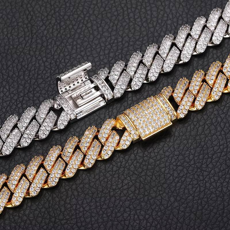15MM Wholesale Fashion Jewelry Hip Hop Iced Out Moissanite/Zircon Cuban Link Chain Necklace for Men and Women