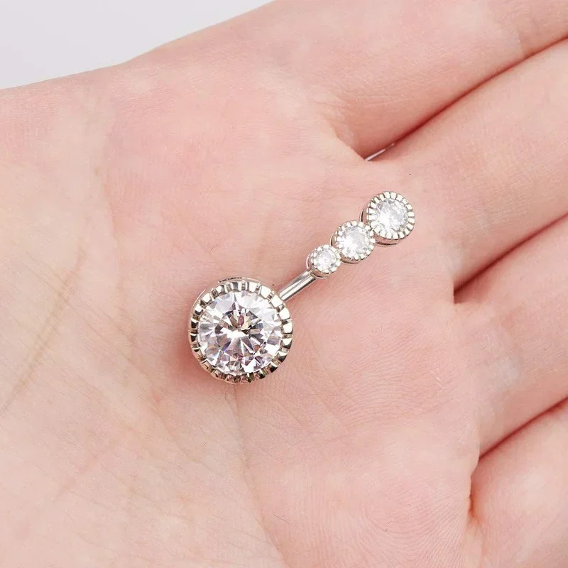 Zircon Crystal Belly Button Rings for Women Nombril Ombligo Navel Ring Steel Barbell Heart Round Body Piercing Jewelry 250805