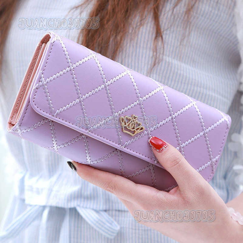 New Womens Wallet Long Multifunctional Diamond Crown Embroidered Three Fold Wallet for Women with Large Capacity Mobile Phone Bag H250806