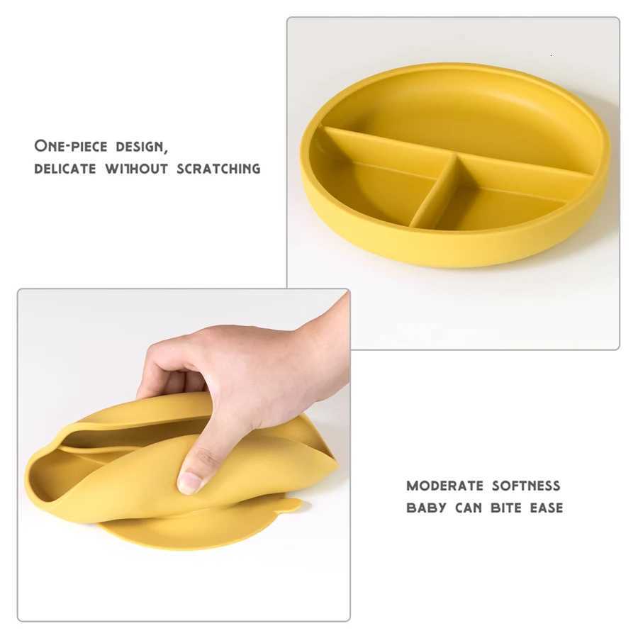 ute Pure Color Weaning Childrens Tableware Feeding Suction Plate Training Bowl Dining Appliance Food Grade Baby Accessories X250806