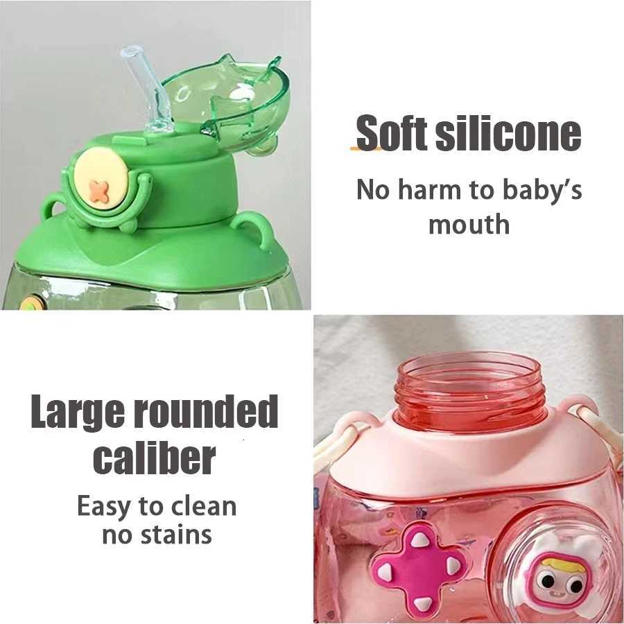750ml Cute Bear Mug Kids Creative 3D Large Capacity Sports Water Bottle Portable Straw Mug Silicone Straw With Strap X250806