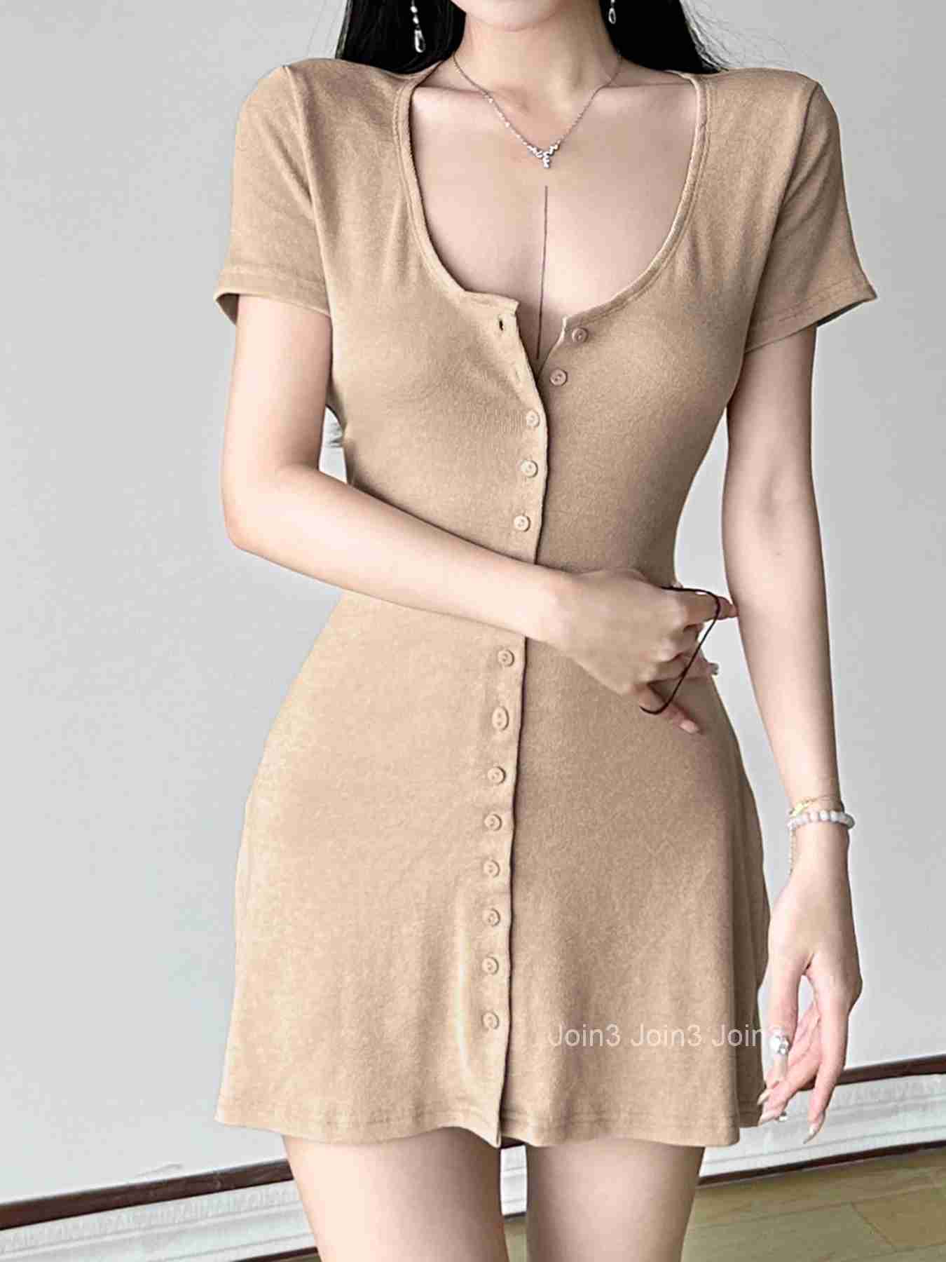 IAMSURE Basic Solid A-Line Dress Elegant Fashion Slim O-Neck Short Sleeve Mini Dresses For Women Summer Streetwear Lady