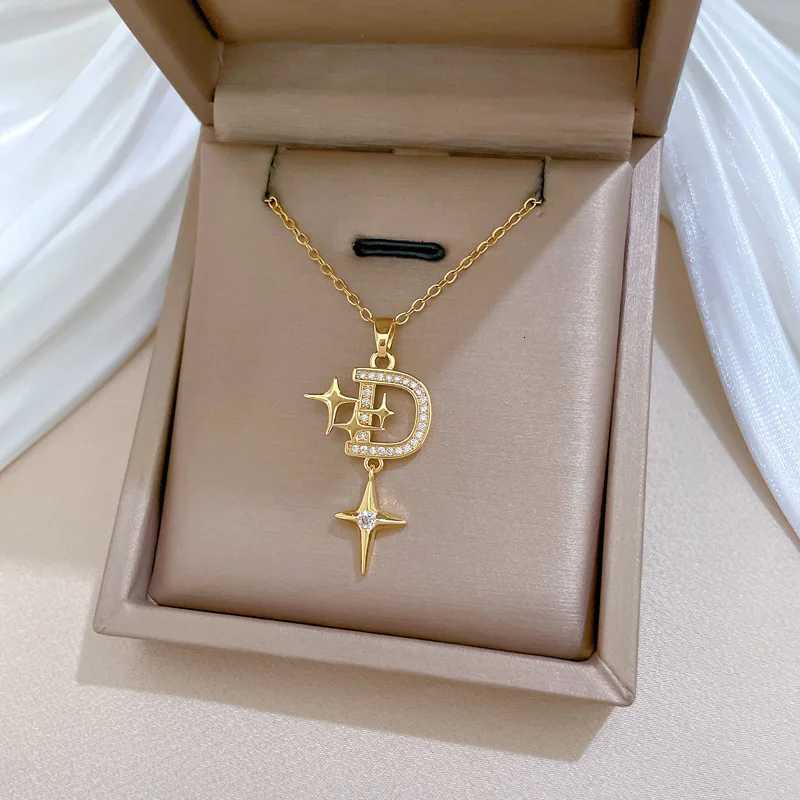 Yups Fashion Stainless Steel Chain Necklace For Women Letter D Shaped Zircon Pendant Necklace Birthday Jewelry Gifts Y250805