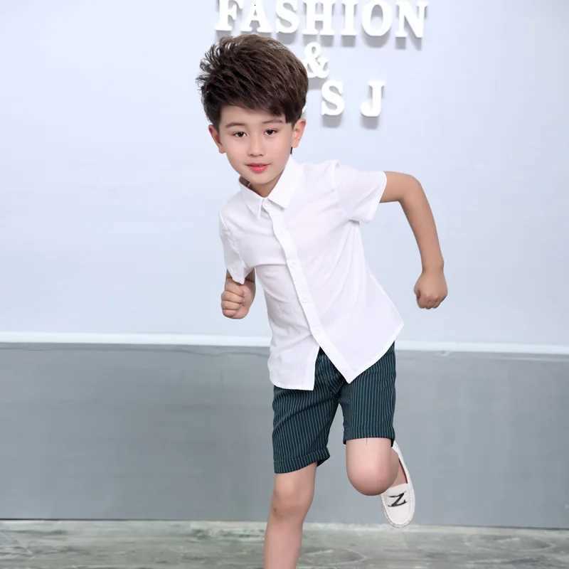 Boys Summer T Shirts Kids White Baptism Shirt Baby Boy Birthday Photography Performance Shirt Teenage Child School Formal Blouse X250806