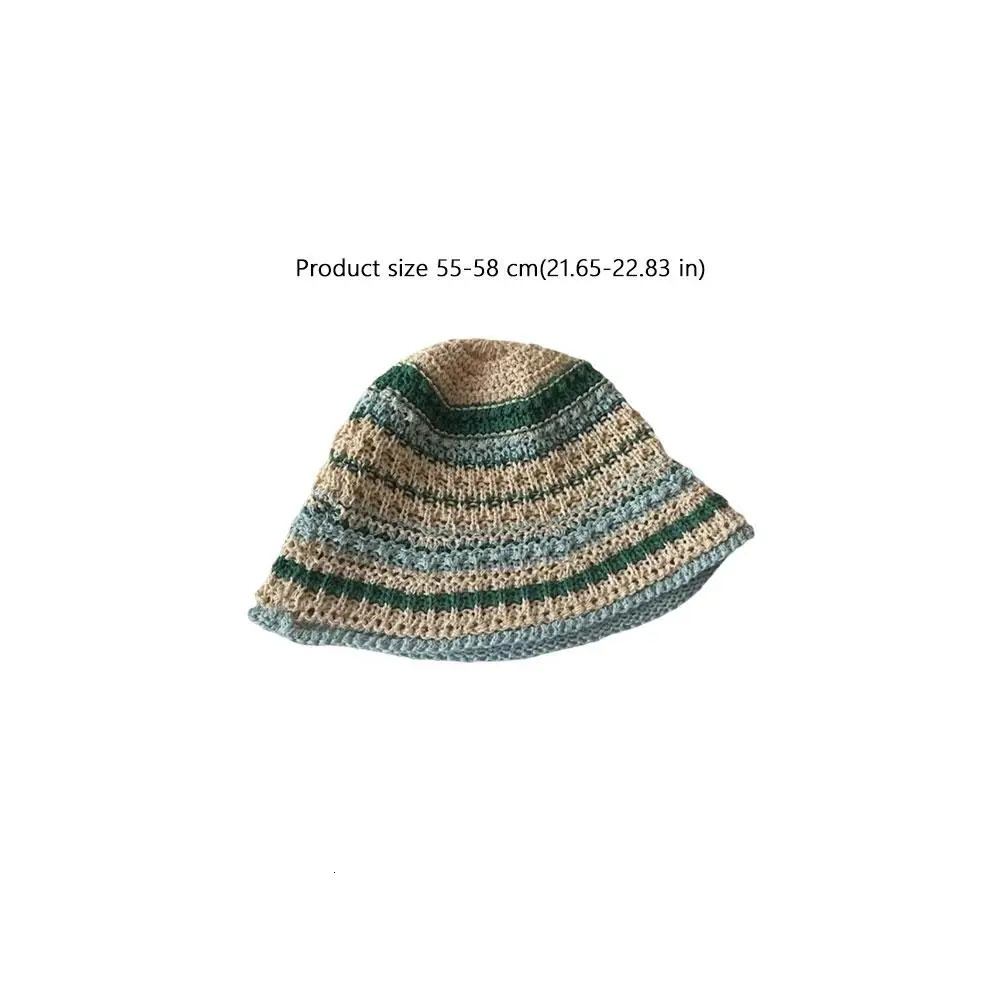 Japanese Style Woven Striped Fisherman Hat Retro Hollowed Hat Versatile Summer Breathable Sun Protection Foldable Beach Hats 250805